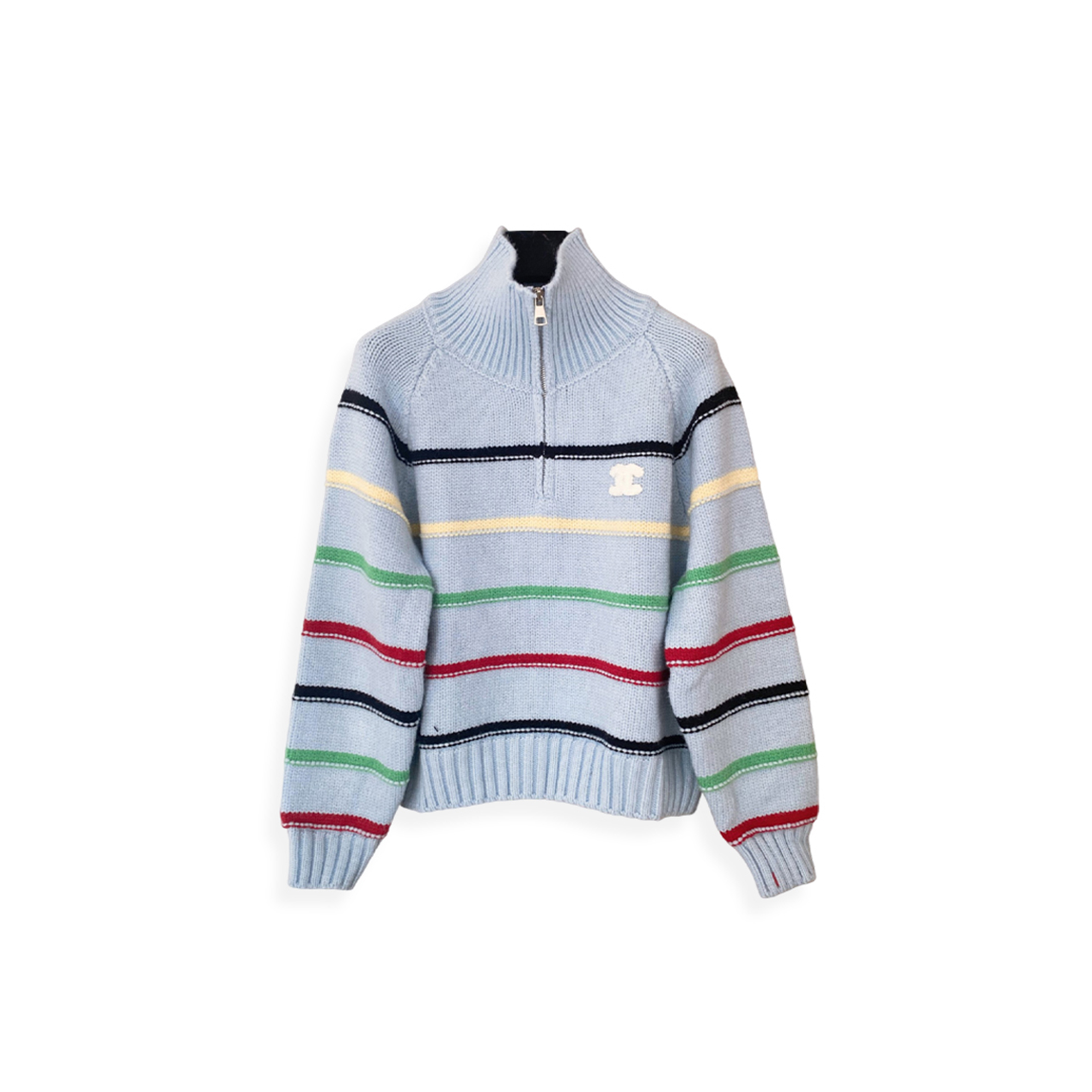 CHANEL COLORFUL STRIPED COLLARED ZIPPER KNIT LONG SLEEVE 